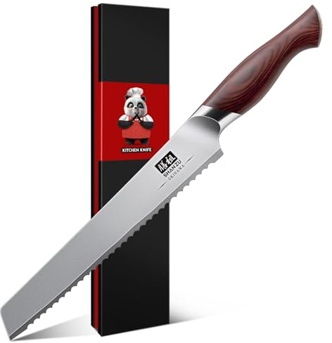 SHAN ZU Bread Knife 8 inch, Japanese Bread Slicer Pastry Knife | 10Cr15Mov High Carbon Stainless Steel Sharp Blade & Ergonomic Pakkawood Handle - OKINAWA Series