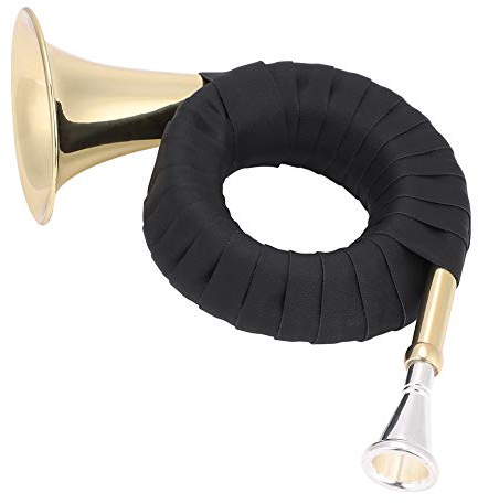 Jeffergarden Cuerno de Caza Sib de Latón de Bolsillo Mini Corneta Francesa con Soporte de Bolsa de Terciopelo para Estudiantes Amantes de la Música Latón Compacto y Liviano + PU Dorado 15 * 17 * 7,5