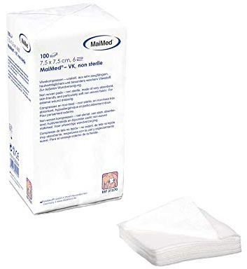 100x MaiMed Vlieskompressen, Wundkompressen, Verbandvlies, Wundauflage, unsteril, 10 cm x 10 cm, 6-fach
