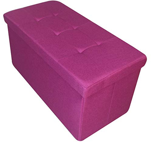 HomeHarmony Folding Storage Ottoman Seat, Stool, Toy Storage Box Linen Look (Dusky Pink Large)