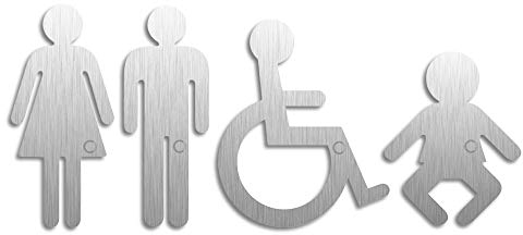 Señales para puerta Cartel de baño Mujer Hombre Handicap Bebe Signo Autoadhesivo de Acero Inoxidable