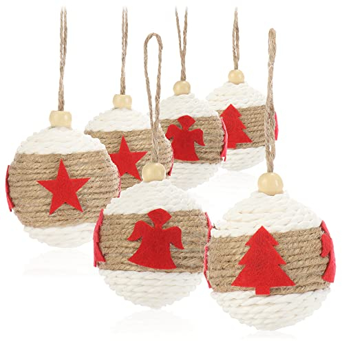 com-four® 6X Weihnachtskugeln - Christbaumkugeln mit Stoffbezug für Weihnachten - Baumschmuck für den Christbaum, Ø 6 cm (weiß/braun/rot - 6 Stück)