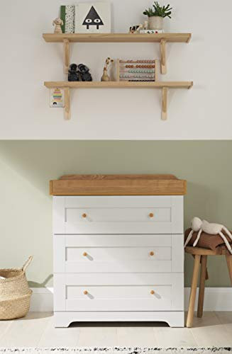 Tutti Bambini Baby Changing Dresser Station Unit (Rio) - Solid Wood 3 Drawer Chest Top Changer (Dove Grey/Oak)