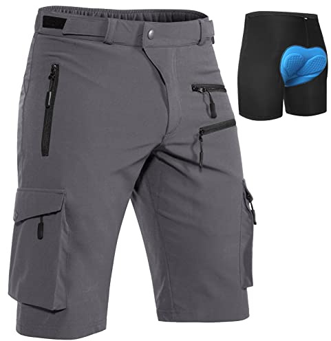 Hiauspor Pantaloni MTB da Uomo Corti da Mountain Bike Pantaloni da Ciclismo Imbottiti Corti (Grigio, XX-Large)