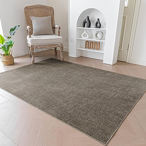 Evitany Kuscheliger Teppich 120x160cm,Moderne Kurzflor Teppich Wohnzimmer,Weich Teppiche Esszimmer,Waschbarer Bettvorleger Schlafzimmer,Rechteckig & Chenille,Taupe