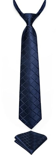 DiBanGu Corbata preatada para niños de seda y pañuelo de bolsillo para niños de 7 a 15 años, azul marino, Taille unique