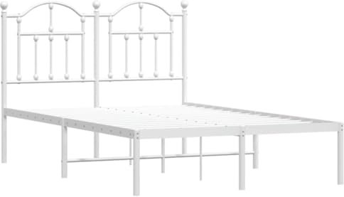 vidaXL Metal Bed Frame - Robust Powder-coated Steel Frame, Headboard Support, Extra Underbed Storage Space - Suitable Mattress Size: 120x190cm - White