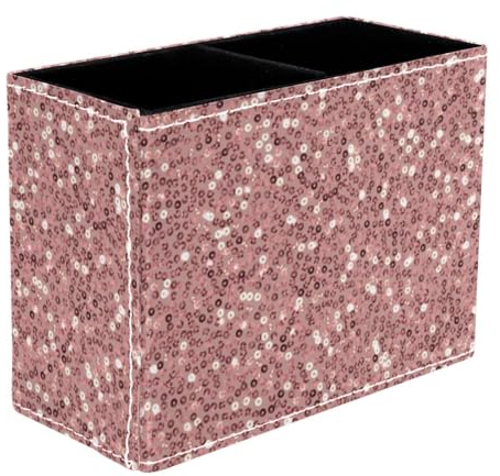 VAPOKF Rose Gold Sequins on Pink Pen Holder for Desk, 2 Compartments Pen Pot Pencil Holders Makeup Brushes Storage Desktop Stationary Supplies Organiser for Home Office