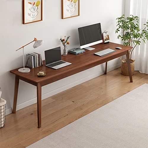 NELYE Mid-Century Long Desk Table - 63 Simple Modern Extra Long 2-Person Wood Computer Workstation for Home Office Work in Walnut, 63 W x 20 D
