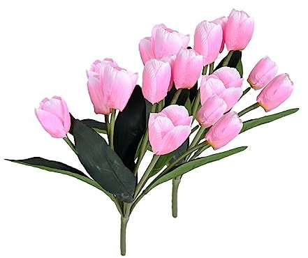 susiodeu 2 pièces 9 têtes Bouquet de Fleurs artificielles Tulipes Vraie Touche mariée Faux Bouquet de Fleurs pour la décoration de Mariage décor, Rose