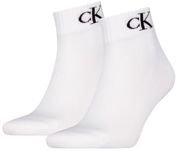 Calvin Klein Socks Organic Cotton Monogram Quarter, Calzino Uomo, White,