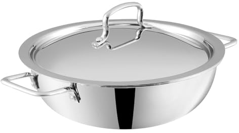 Vinod Platinum Kadai Triply Stainless Steel | Suitable For Indian Cooking, Sauces, Stews, Soups | Deep/Extra Deep Kadai | Induction, Electric Friendly (Extra Deep Kadai, 32cm)