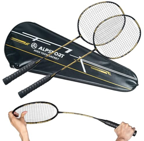 ALPSPORT SL Golden Dragon 4U G5 Graphite Professional Badminton Rackets Sets of 2, Full Carbon Fiber Racquets with 1 Leather Bag, 2 Tied Grips Tapes, Padel Raket for Sports Training