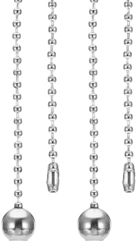 PATIKIL 1M 3.3ft Catena Tiro Ventilatore Soffitto, 2pz Pendenti Sfera Estensori Corda Perline per Interruttore Tiro Ventilatore Luce Lampadario Tavolo, Tonalità Argento