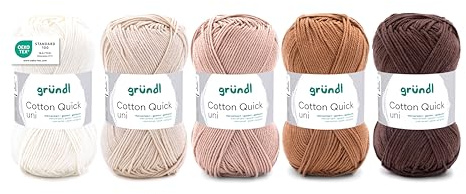 Gründl Laine Cotton Quick uni – laine fine pour crochet – fil à tricoter – fil à crocheter – brillante et douce pour la peau – 100% coton – 5 pelotes 50 g / 125 m – taille d’aiguille 3-4 – blanc