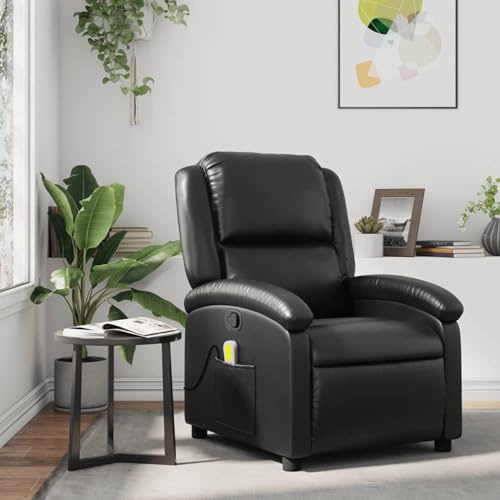 IKAYAA Sillón Masaje Reclinable Sillón Masaje Eléctrico Sillon Relax Reclinable Sillon Reclinable Manual Sillón Relax de Cuero Sintético, con Prácticos Bolsillo, Negro
