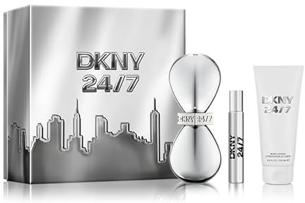 DKNY 24/7 presentset för kvinnor – Eau de Parfum 100 ml + Mini EDP 15 ml + Body Lotion 100 ml, långvarig träig blommig doft