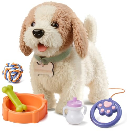 OR OR TU Juguetes Perro para Niños, Camina y Ladra con Correa, Juguete Interactivo Realista Perro Peluche Electrónico Mascotas Cachorro para Niños 3 4 5 6 7+ Años Niñas Niños Regalo