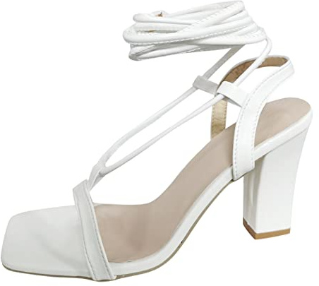 Escarpins à lanières pour femme - Sandales à talon bloc - Escarpins à lanières - Bout ouvert - Escarpins à lanières - Pour mariage - Talons hauts - Sangle de cheville - Sandales de fête - Chaussures à