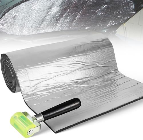 1 Feuille de Isolation Phonique Auto Adhésive Argentée 5 mm épaisseur 40 cm x 200 cm avec Outil Roue Préssante Isolant Phonique Voiture pour Insonorisation Capot Moteur