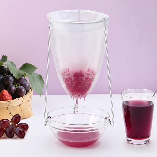 Stable Jelly Strainer Stand with 3 Strainer Bags - Reusable Mesh Filter Bags & Stainless Steel Sieve Stand Kit for Straining Nut Milk Cheese Juice Greek Yogurt