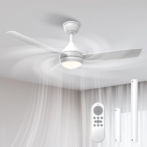 Airwit Ventilador de Techo 106cm con Luz LED Regulable, 3 Aspas Snap-On, Silencioso Ventilador Techo con Mando para Dormitorio Salon Cocina, 6 Velocidades, Instalación Rápida, Blanco
