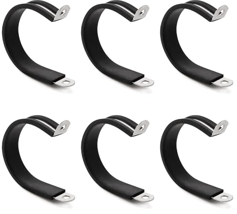 YYIGVMO 6 Pezzi 44mm Fascette Stringitubo in Gomma, Clip a P Rivestite in Gomma, Morsetto a P in Acciaio Inox 304, per Fissare Tubi e Cavi