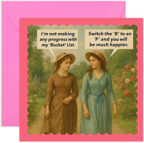 Funny Birthday Card for Friend, Bucket List Joke design for Her, Mum Aunt Wife Sister Colleague - Square Card, Blank Inside With Envelope