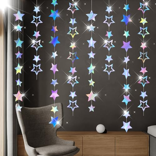 Bztzhm Confezione da 4 ghirlande di stelle a cinque punte da 4 m, ghirlande di glitter, ghirlandes di carta a forma di stella riflettente, ghirlandes di carta da appendere per compleanni