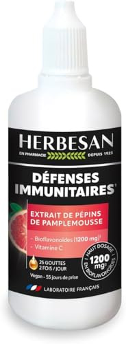 HERBESAN® - EXTRAIT DE PÉPINS DE PAMPLEMOUSSE - Titré en flavonoïdes à 1200 mg - Défenses immunitaires - Flacon compte-goutte de 100 ml (Lot de 6)