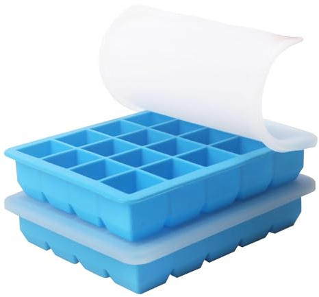 Radiella 2er Pack Stampi per cubetti di ghiaccio in silicone con coperchio, porzioni da 15ml, 20 scomparti, contenitori per surgelare alimenti, vassoio per cubetti di ghiaccio 2,5 cm, stampo