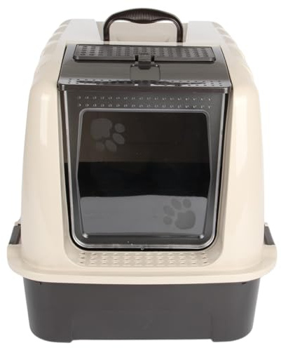 JOLIE MAX Hooded Cat Litter Box with Flip-Up Front Door & 4 Latches – Enclosed Easy-Clean Pet Toilet, 17L High-Sided Tray, 1.65kg Lightweight Plastic, (52.5 x 38 x 38.5 cm) (Beige)