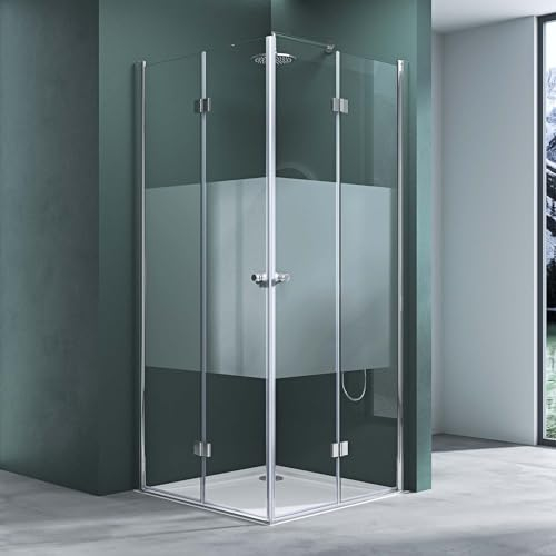 Mai & Mai Duschkabine Falttür 180° Teil-Satiniert 70x90x190cm ESG Klappbar & Faltbar Duschtür Lotus-Effekt NANO Eckeinstieg R26