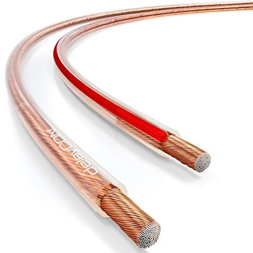 deleyCON 50m Cable de Altavoz 2x 2,5mm² Aluminio Recubierto de Cobre 2x50x0,25mm Trenza Marca de Polaridad - Transparente