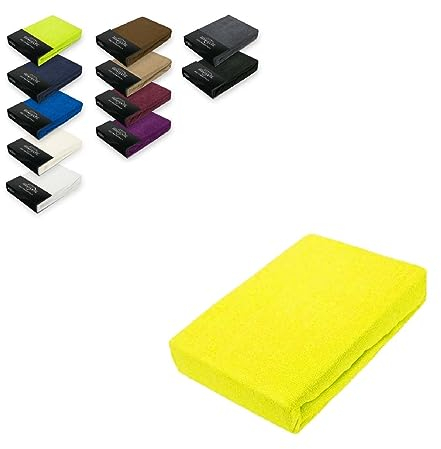 EXKLUSIV HEIMTEXTIL Frottee Spannbettlaken 180-200 x 200 cm 80% Baumwolle, 20% Polyester Öko - Tex Zertifiziert, Markenqualität, Matratzenhöhe bis 25 cm, Gelb