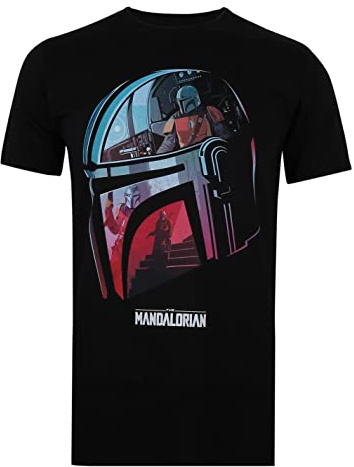 Star Wars Camiseta Tipo Casco Mandalorian para Hombre, Color Negro, Talla XL UK