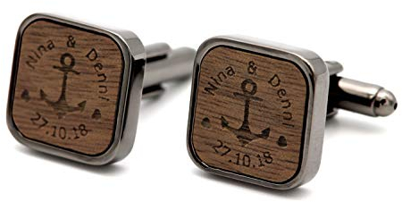 NaturSchatulle Manschettenknöpfe Herren Holz Gravur Individuell 1 Paar Schwarz Manschettenknopf Eckig Hochzeit Anzug Männer Cufflinks for Men