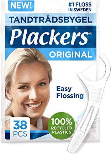 Plackers Orginal, tandtrådsbygel med stark tandtråd, motverkar tandköttsinflammation, återvunnen plast, 38 st