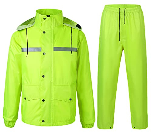 Yukirtiq Combinaison de Pluie Imperméable à Capuche Extérieur Homme Ensemble Veste et Pantalon Imperméables 2 Pièces Manteau Vêtements de Pluie, Vert, L