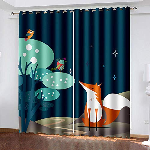 ZHDXDP Rideau Occultant Enfant Bleu Dessin animé Renard Design Moderne à Oeillets, Rideaux pour Chambre Garçon, 2Pièces (140x183cm), (140 x 183cm)(2x70x183 cm)