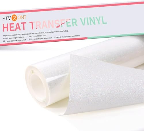 HTVRONT HTV Vinyl -12 x 6 FT Rainbow White Glitter Heat Transfer Vinyl,White Glitter Iron on Vinyl for T-Shirt and Clothes