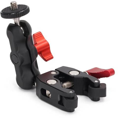 Kamera Super Clamp med Dubbelt Kulhuvud, Super Crab Claw Clip med 1/4'' och 3/8'' Gängfäste Monteringshållare Stativ för Fill Light Microphone Monitor