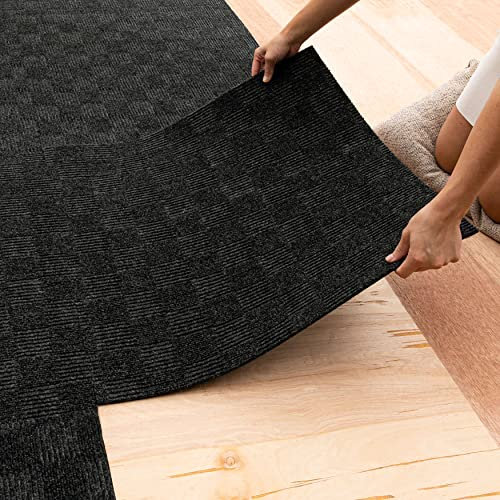 Mohawk Home 24 x 24 Indoor/Outdoor 0.25 Pile Height, Peel and Stick Carpet Tile, Black Polyester, (15 Tiles) (60 sqft/Box)