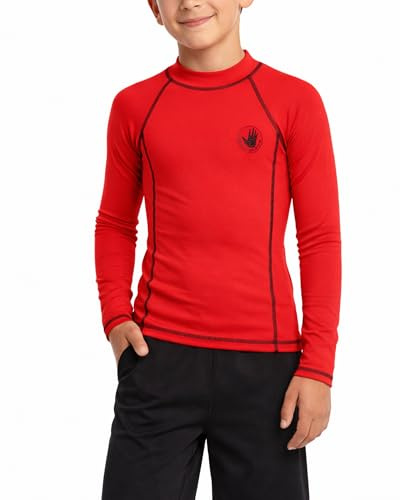 Body Glove Boy's Long Sleeve Swimsuit UPF 50+ Quick Dry Sun Sand Protection Kids Swimming Costume (5-14), Long Sleeve, Red, 8