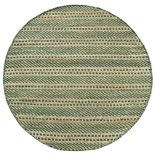HAMID - Alfombra Yute Lana Olivia, Alfombra Lana y Yute, Tejida a Mano Tejida para Salon, Dormitorio, Sala de Estar (100x100cm, Verde Natural)