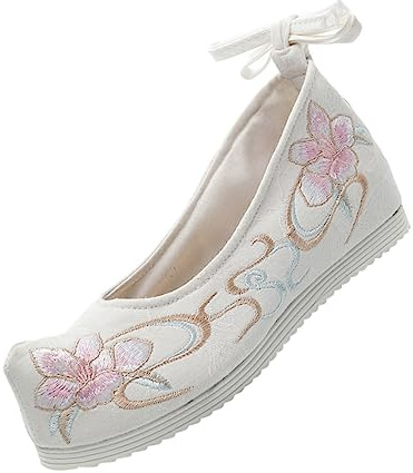 Levemolo Zapatos Bordados Hanfu Tradicionales Estilo Chino, Tela Transpirable, Tacón, Mujer, para Baile y Disfraces, Color Claro, Talla 37, Diseño Étnico Auténtico