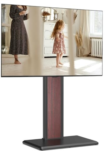 FITUEYES TV Floor Stand for 32-65 inch, Universal Swivel TV Stand,TV Stand with Concealed Storage,Holds 40kgs, Double Column, Black & Walnut