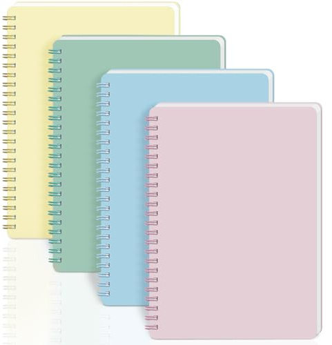 4 Pieces Spiral Notebooks, A5 Plastic Hardcover Notebook, Ruled Spiral Notebook with 160 Pages, Suitable for Office, School Supplies, Personal Schedule Notebooks