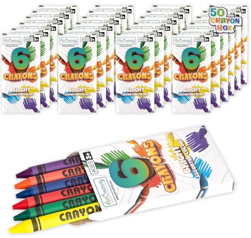 ArtCreativity Crayons Bulk Set - 50 Crayon Packs - 6 in Each Pack - 300 Total - Crayons for Kids in Red, Orange, Yellow, Green, Blue, Purple - Bulk Coloring for Classroom and Party Favors