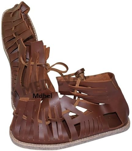 Mdhel Handmade Roman Leather Caligae Sandals Roman Legion Boots Replica Lace-up Dark Brown Historical Reenactment Footwear (US 10)